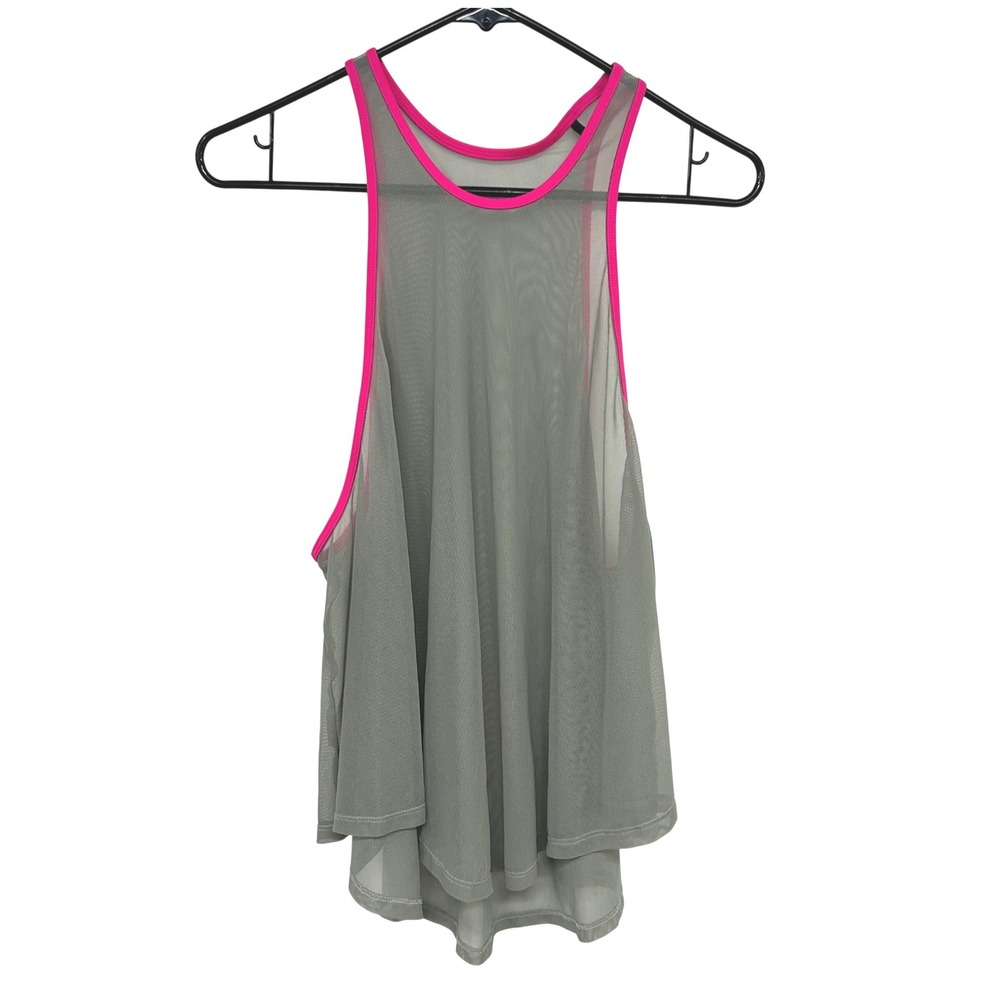 Cybercore Sheer Mesh Racerback Tank Top Large Gray Pink Y2K Athleisure Rave